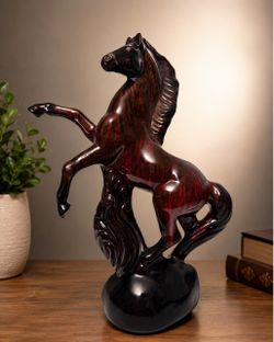 Vintage Rearing Horse Figurine Stallion Burgundy Glazed Ceramic Equestrian Decor