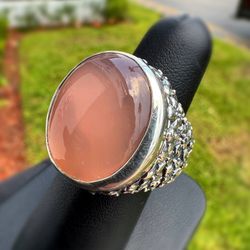 Jewelry .925 sterling silver big flower blacked carnelian stone 20CTW Ring size 7.25