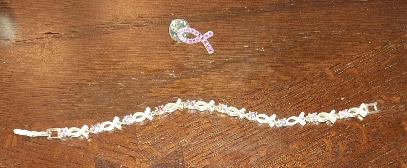 Cancer Awareness Pin And Bracelet