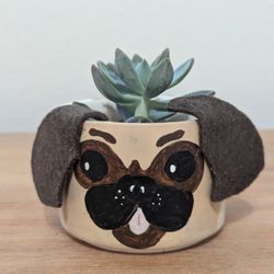 Hand-Painted Pug Planter -Cute Dog Decor for Home or Patio