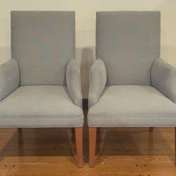 Pair of Restoration Hardware Upholstered Armchairs – Dusty Blue / Gray