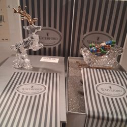 Waterford Crystal Jeweled Santa Aled Toys And Reindeer Set
