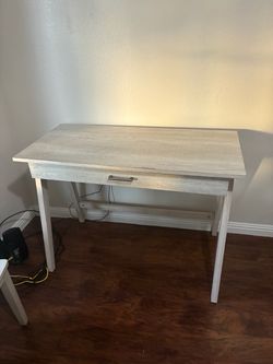 White Washed Wood Desk with Drawer