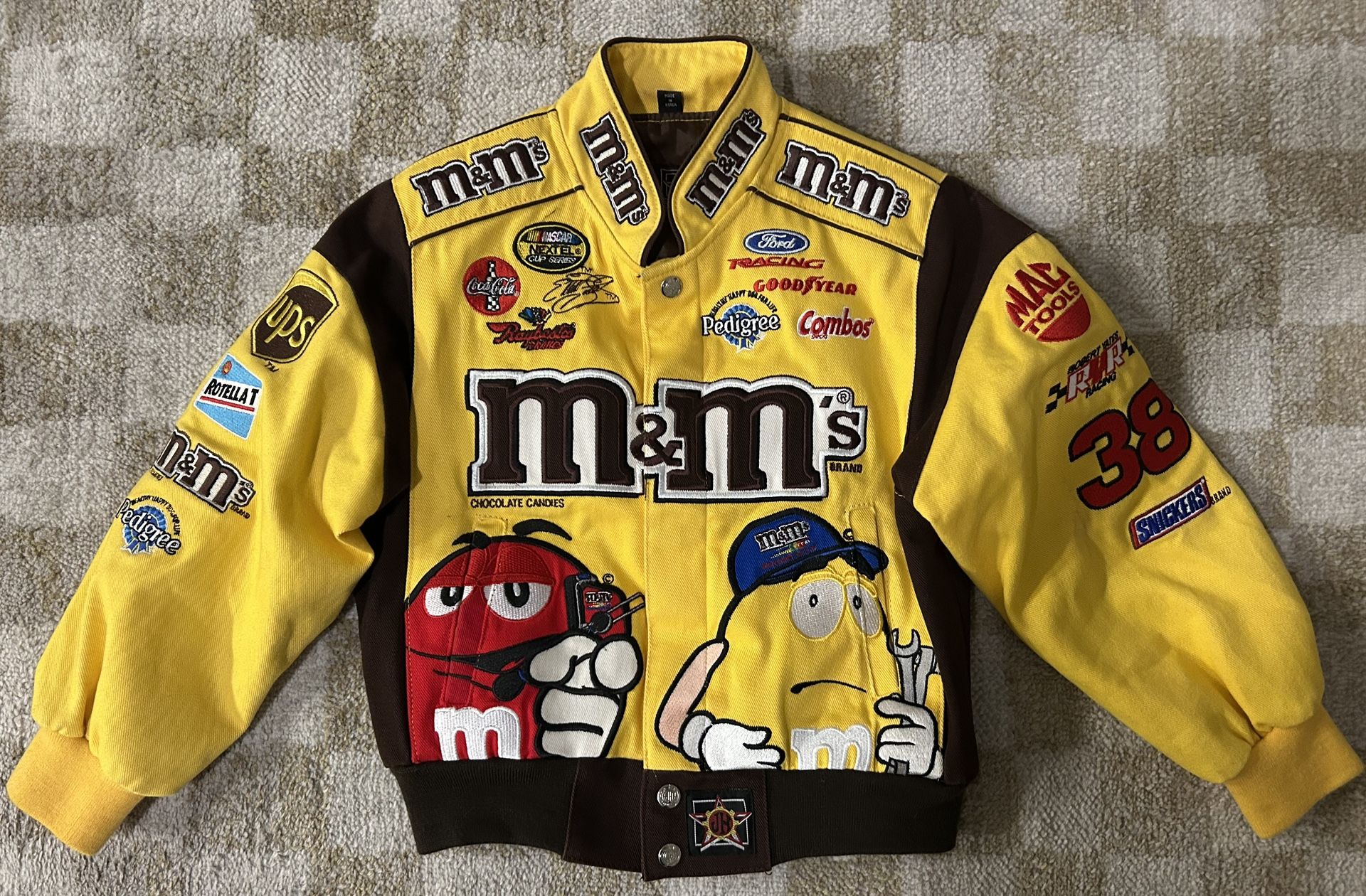 Vintage JH Design M&M NASCAR Racing Jacket Yellow Youth Medium