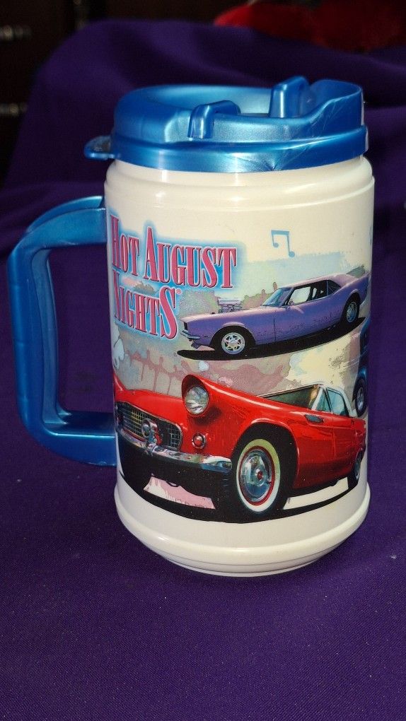 Hot August Nights 25th Anniversary 2011 Car Participant Reno/Sparks Nevada plastic tall Whirley travel mug.