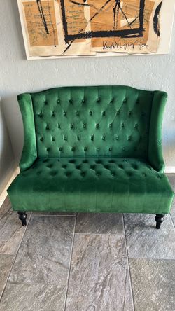 Emerald Green Tufted Loveseat – High Back Accent Settee