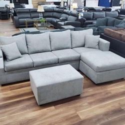 New Gray, Black Or Purple Sectional And Ottoman Sofa Couch *Chaise Available On Right Or Left Side*