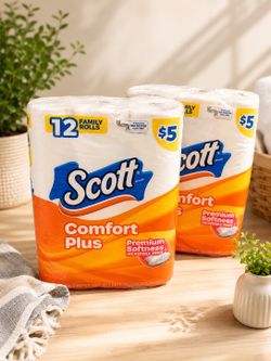 2 Packs Scott Comfort Plus Toilet Paper 12 Family Rolls (5 EACH$