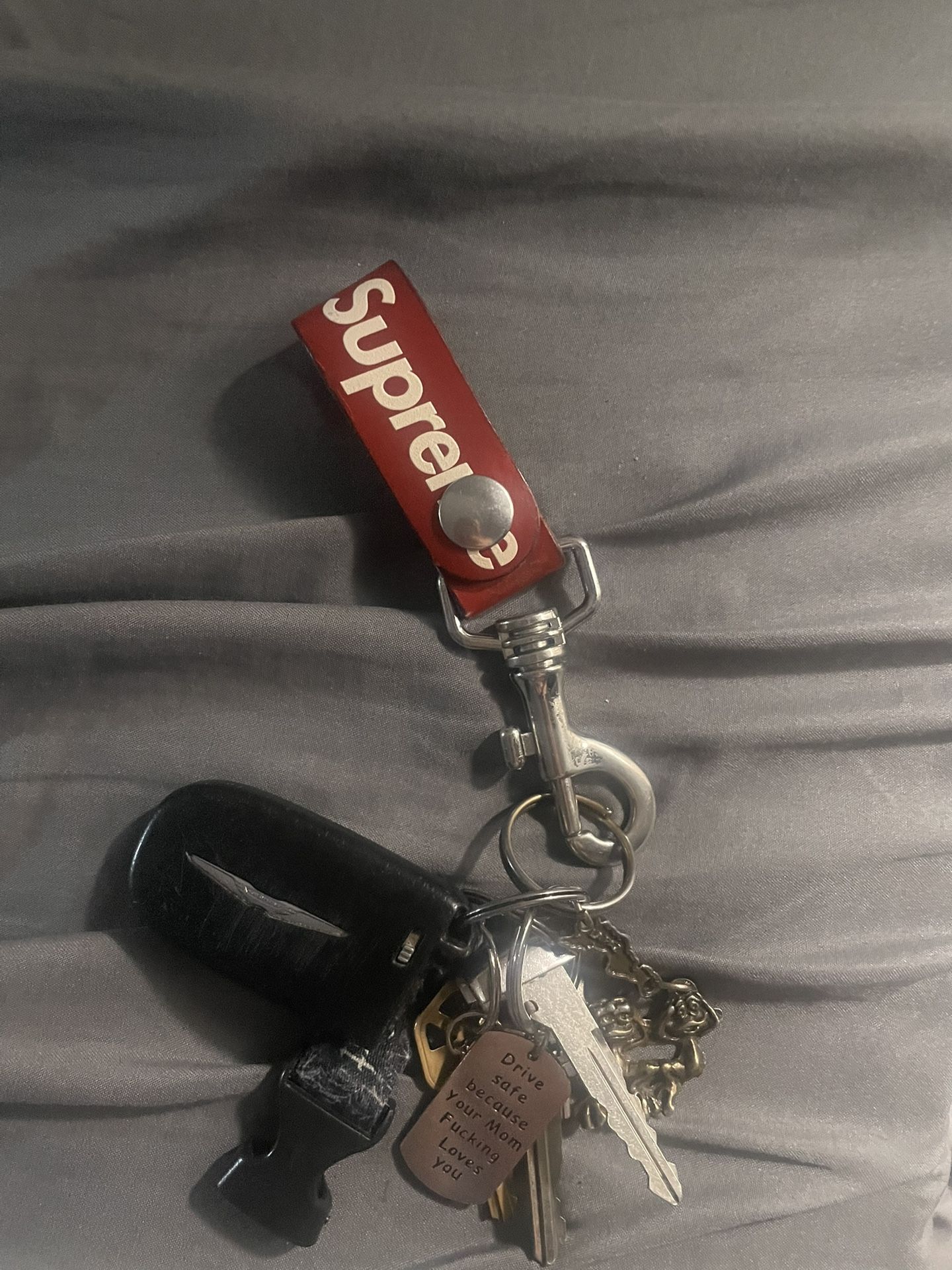 Supreme NYC Red Loop Leather Logo Keychain SS21