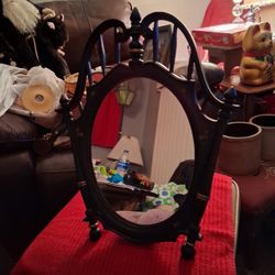 ANTIQUE SYRACUSE ORNAMENT SYROCO DRESSER WALL WOOD MIRROR 18"