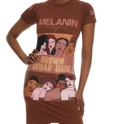 Brown Graphic Print T Shirt Dress