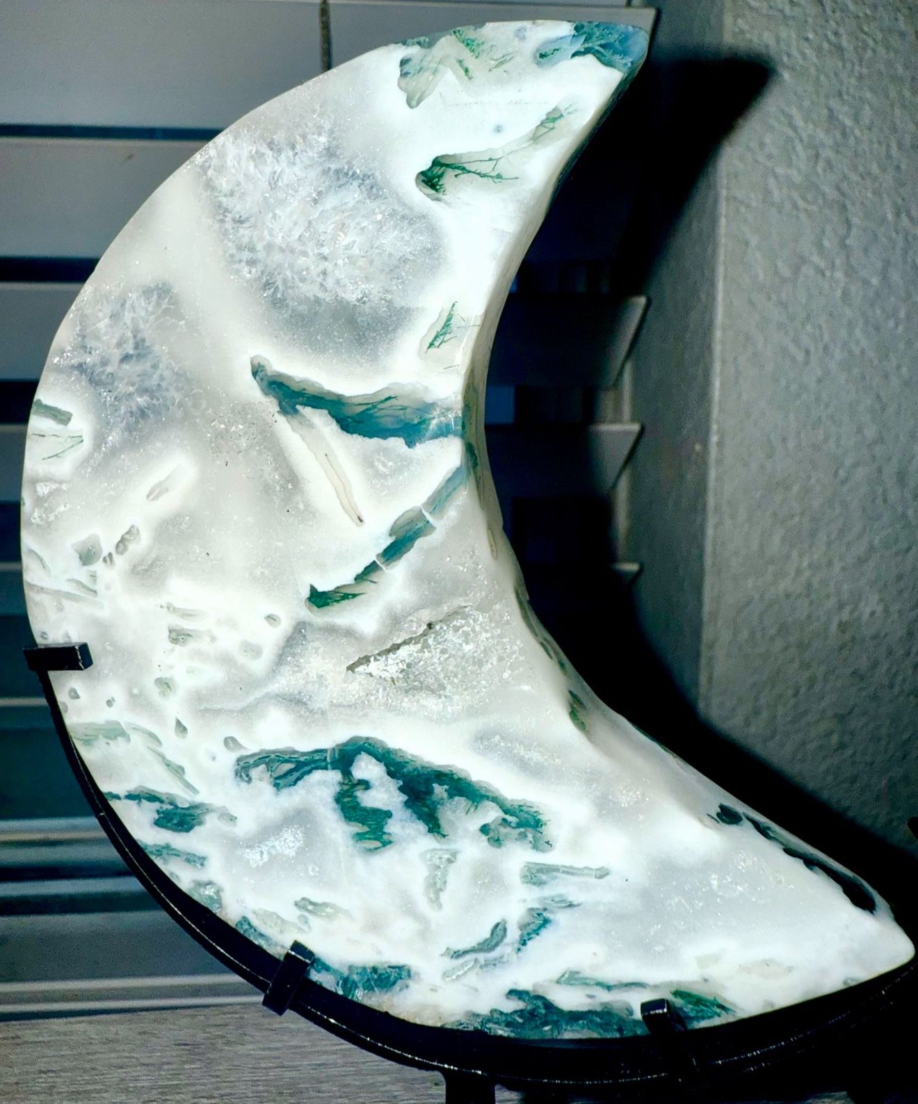 Moss Agate Crescent Moon — 3.5 Inches