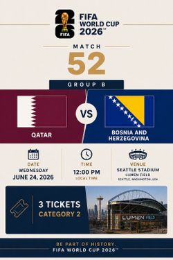 World Cup Match 52 Qatar vs. Bosnia - Three (3) Group Stage Tickets