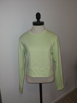 Old Navy active cozy core women's green fleece long sleeve cropped pullover sweater size medium