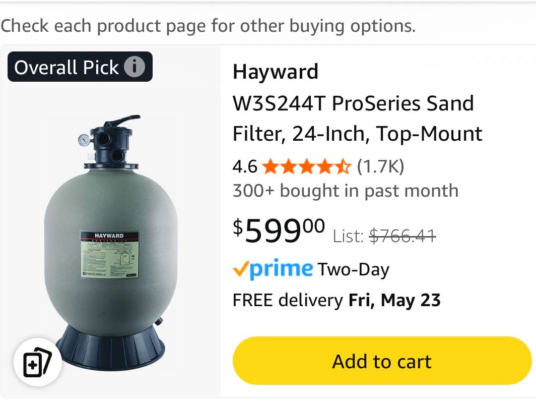 Hayward S244T Sand Filter - Used One Season