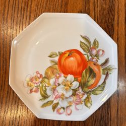 Decor Plate, Hexagon Hand Painted Apple Blossom, Apple Pattern GIRAUD