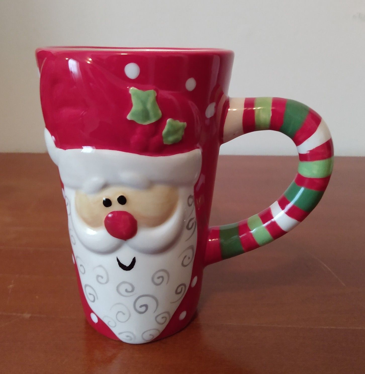 NEW W/Tag 5.5" Extra Big Santa Coffee Cup Mug w/Candy Cane Handle