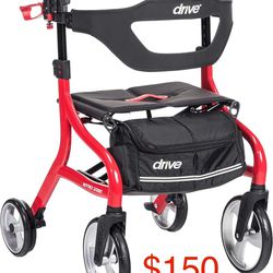 Drive Medical Nitro Sprint - Andador plegable con asiento, rodillo ligero de altura estándar con ruedas grandes, andador plegable con ruedas, andador 