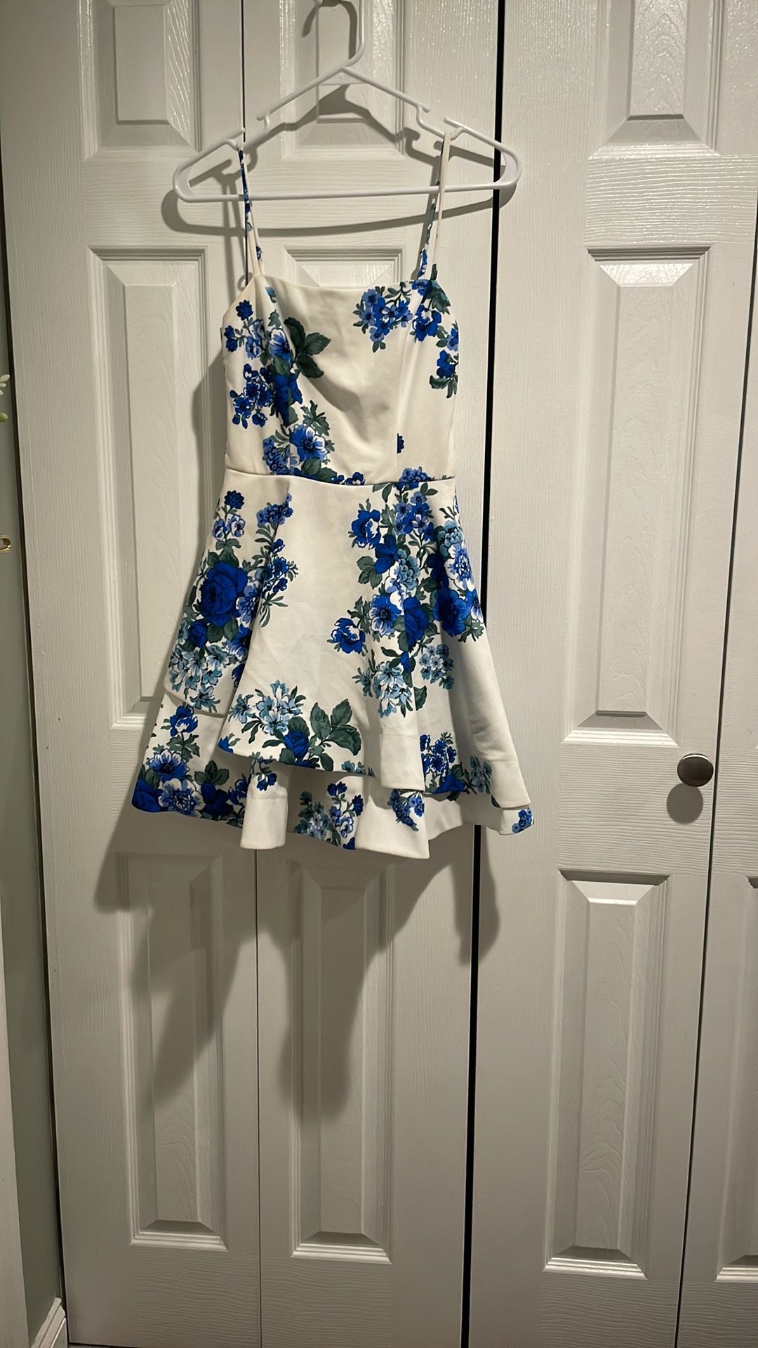 White Dress With Blue Flowers For Junior Girls