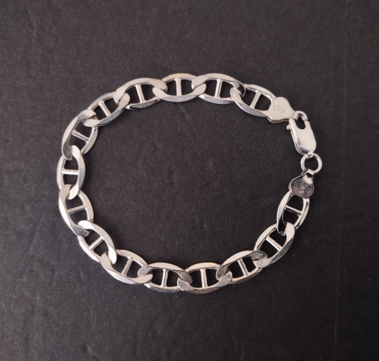 Elegant .925 Italy Sterling Silver Mariner Link Bracelet - 7.82" Long & 8mm Wide