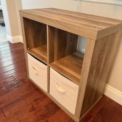 Wood Cube Storage Organizer with Fabric Bins