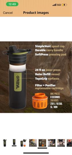 GRAYL GeoPress 24 oz Water Purifier & Water Filter Bottle, Black Camo Purifies & Filters Water in 8 Seconds for Hiking, Backpacking, Camping, Survival