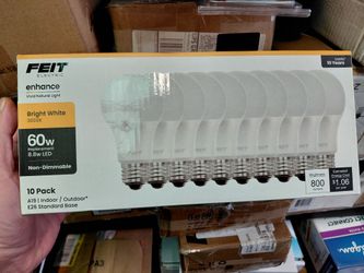 Feit 10 pack 60w 800 lumens bright white led light bulbs,  multiple packs available