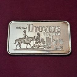 Silver .999 Bar 1oz. The Drovers Country 1973 Vintage 