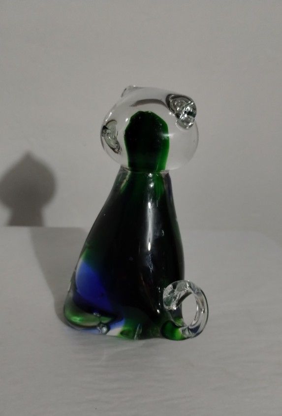 BLOWN ART GLASS - KITTY FIGURINE PAPERWEIGHT 4.5"×3" - M99