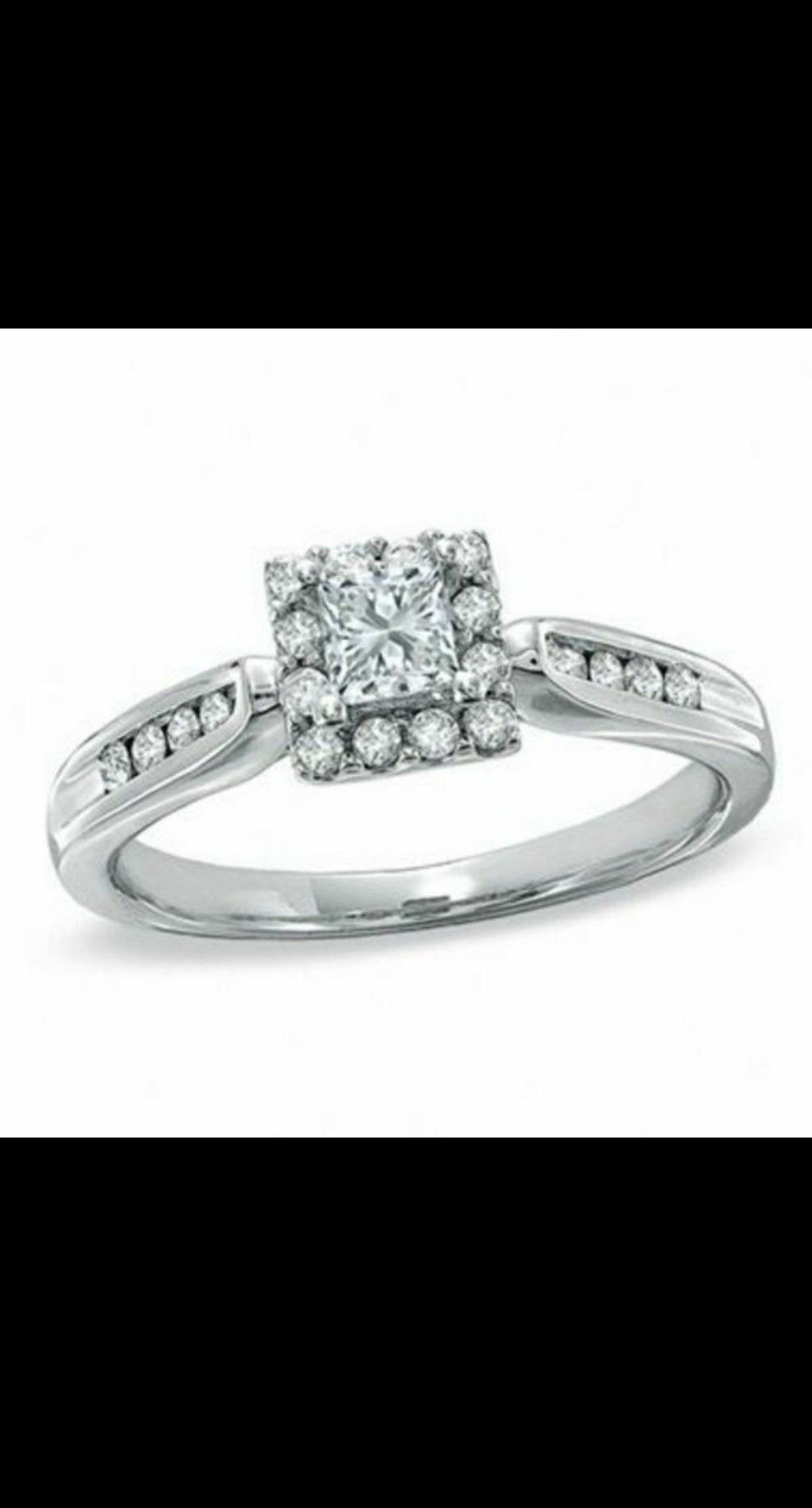 Princess Cut, 1/2 Carat, 14K White Gold, Halo, Size 7