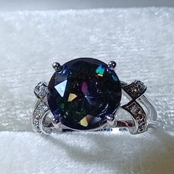 New Mystic Topaz Sterling Silver Ring Women's 8/8.5