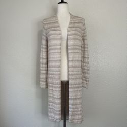 Chico's Kennedy Subtle Striped Textured Open Front Long Cardigan