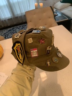 Vintage Army Hat with Pins