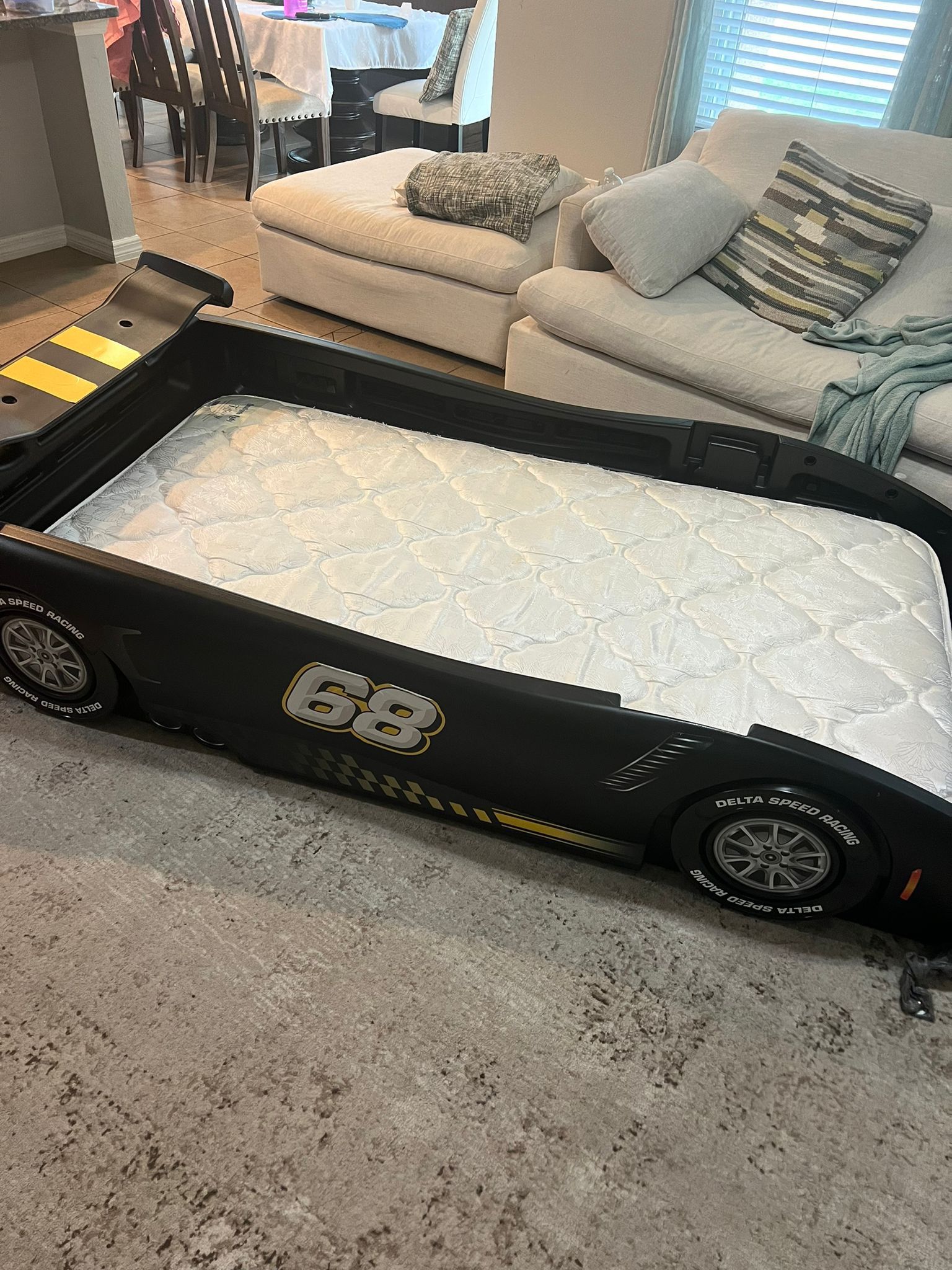 Kids Twin Bed Car - black With Mattress - barely Used