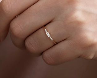 18k Gold Baguette Diamond Ring: Minimalist Engagement Ring size 5.5