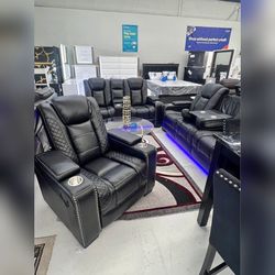 3PC Power recliner sofa set with LED UDB Cupholders wireless chargers