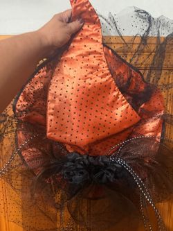 Halloween Witch Hat Orange Black Polka Dot