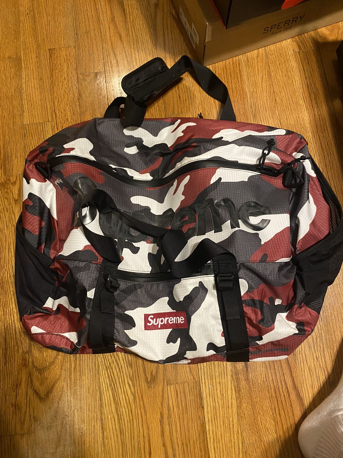 Red Camo Supreme Duffle Bag