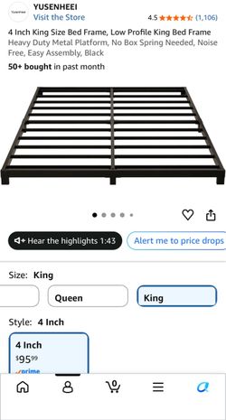 YUSENHEEI 4 Inch King Size Metal Bed Frame