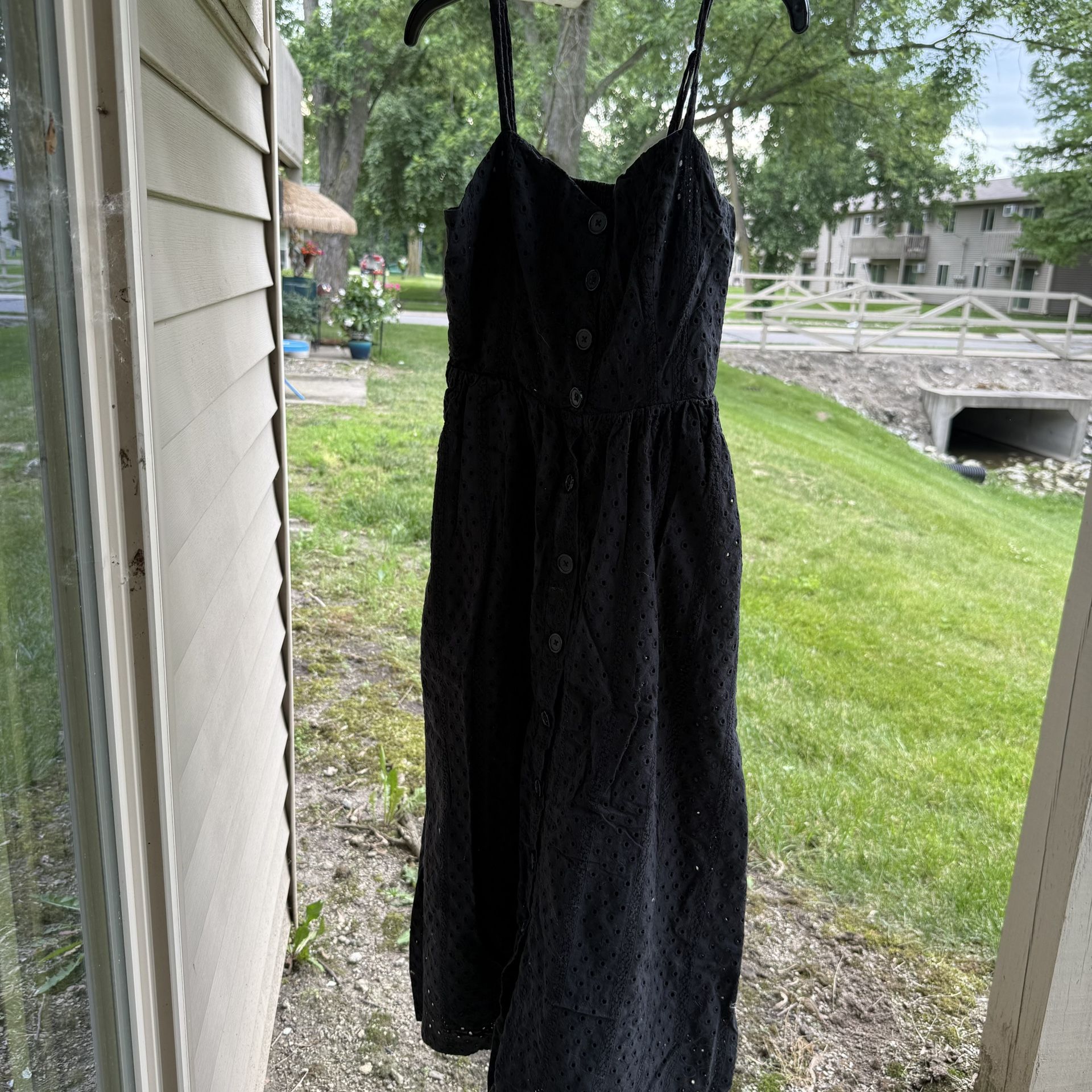 Urban Outfitters Black Eyelet Midi Dress Medium
