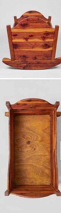 Vintage Handmade Solid Cedar Rocking Baby Cradle / Blanket Box