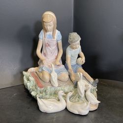 Lladro Playing With Ducks At Pond