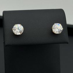 14k yellow gold solid 4CTW CZ stone earrings studs