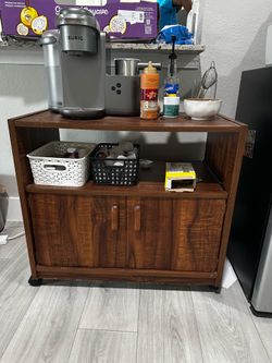 Modern Brown Storage Hutch / Coffee Bar Cabinet