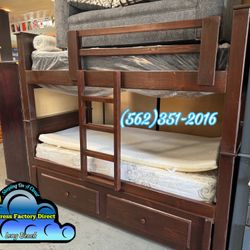 Brown Triple Bunk Bed With Mattress Colchones