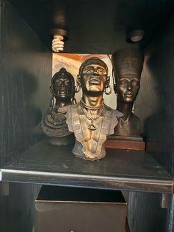 Set of 3 African-inspired bronze finish sculptural busts