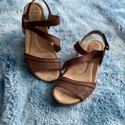 Earth Origin Tan Strappy Wedge Sandals