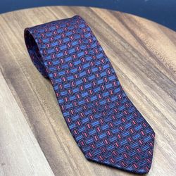 Fendi Roma Neiman Marcus Rare Silk Necktie Vintage Geometric Blue Red Designer
