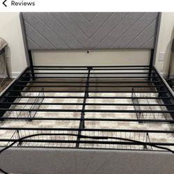 Bed Frame with 3 Storage Drawers, Upholstered Bed Frame and Wingback Headboard, Type-C & USB,Noise-Free/No Box Spring Needed, Easy Assembly By Ebern D