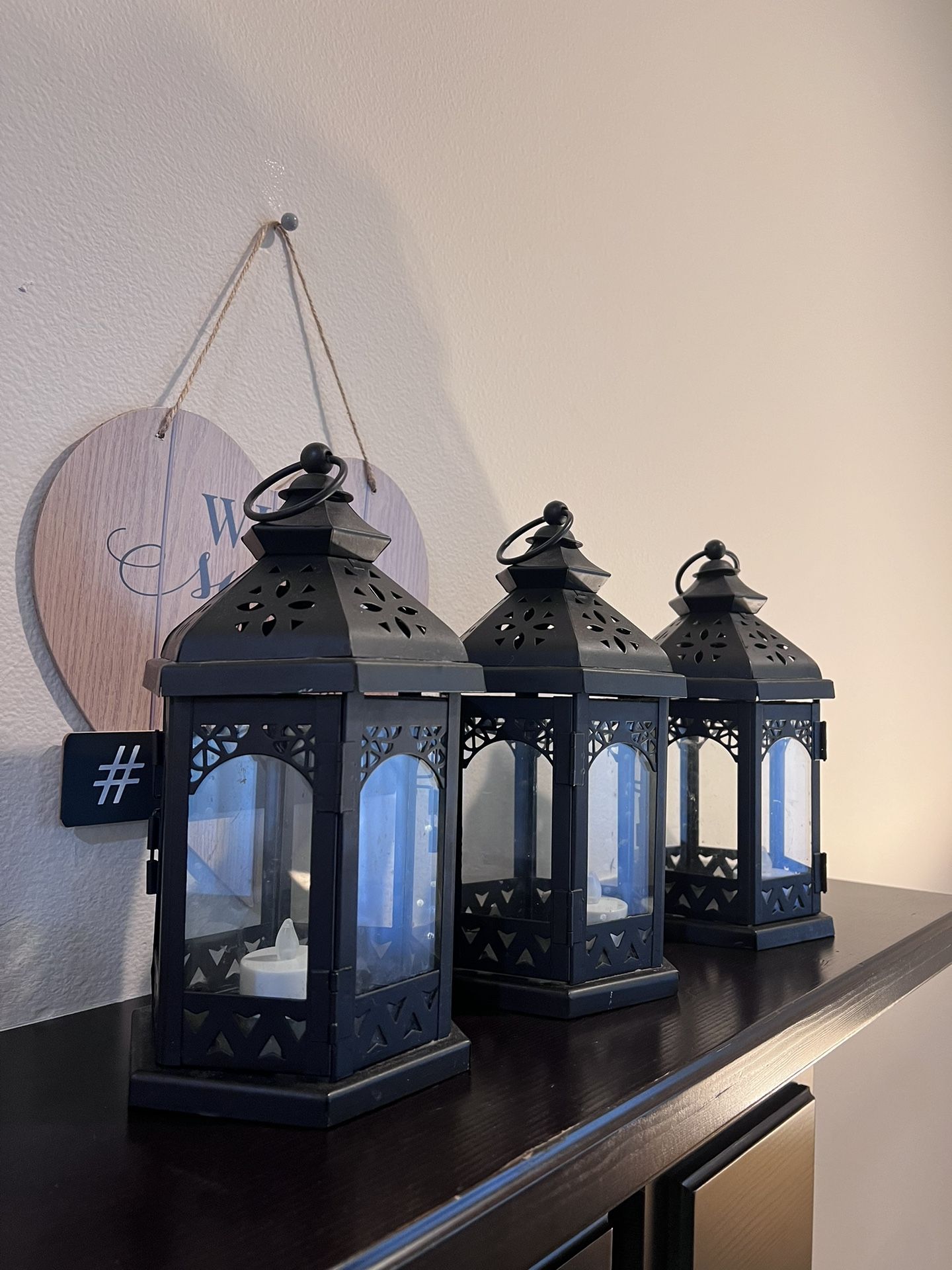 Three Black Metal Candle Holder Lantern